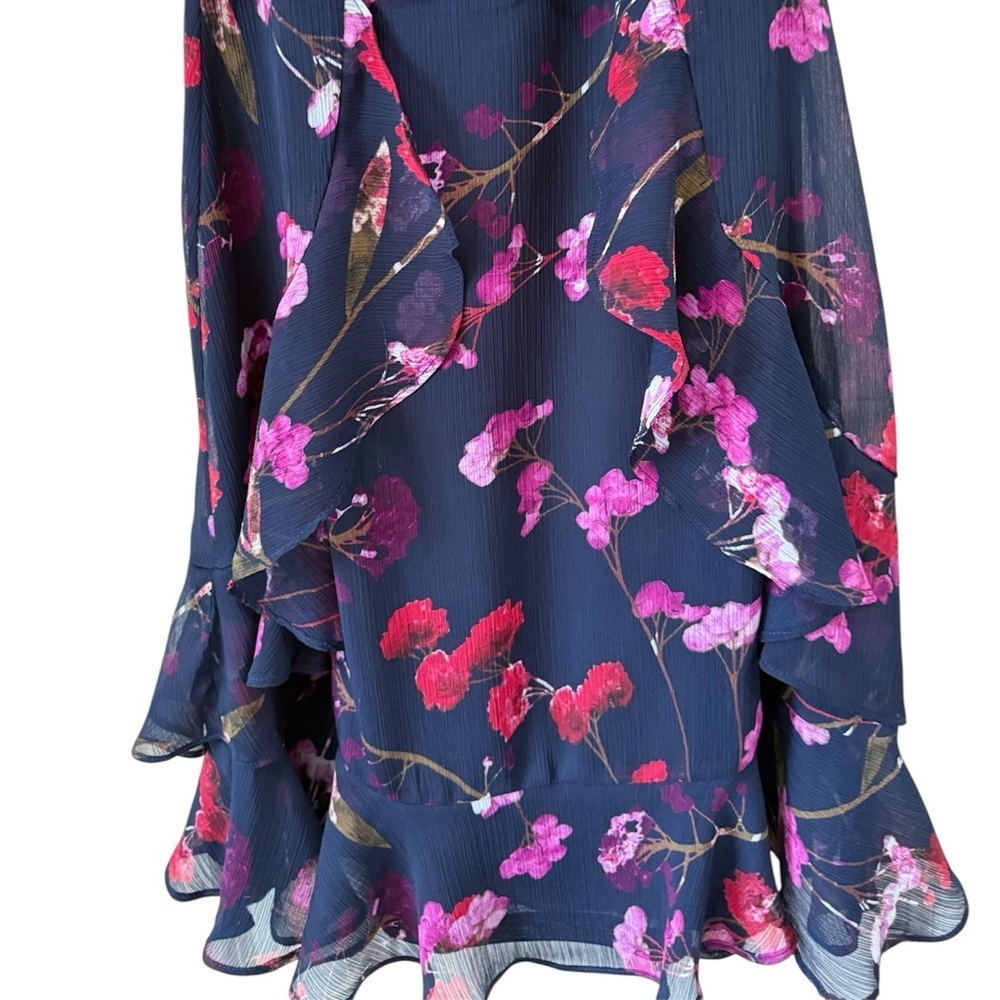 Tommy Hilfiger Blue Pink Hue Flowers Ruffled Sundress Sleeveless Tea length Sz S - Picture 8 of 8